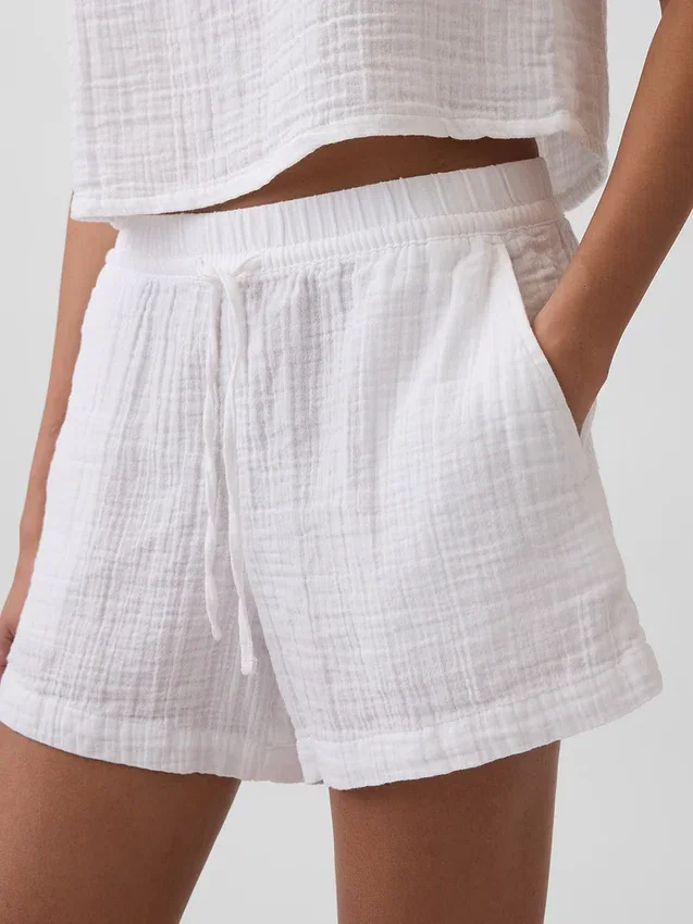 Pantaloncini comodi in garza di cotone a vita media da 4"