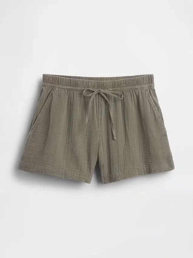 Pantaloncini comodi in garza di cotone a vita media da 4"