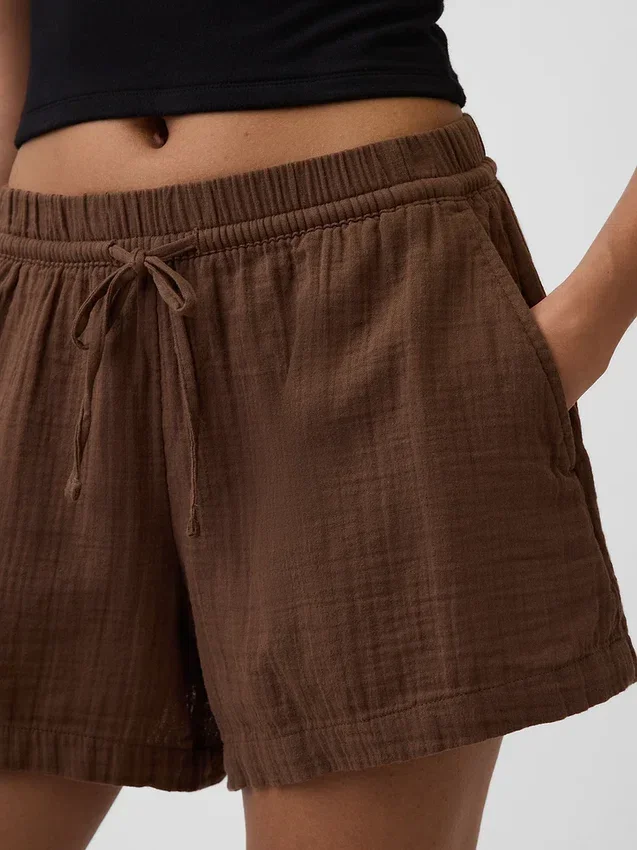 Pantaloncini comodi in garza di cotone a vita media da 4"