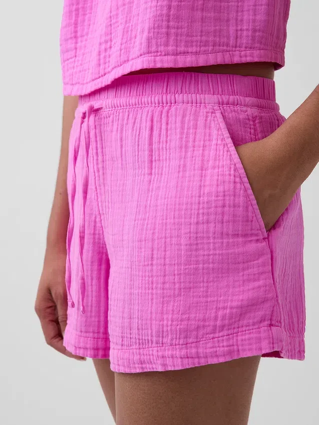Pantaloncini comodi in garza di cotone a vita media da 4"