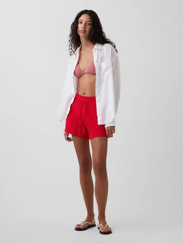 Pantaloncini comodi in garza di cotone a vita media da 4"