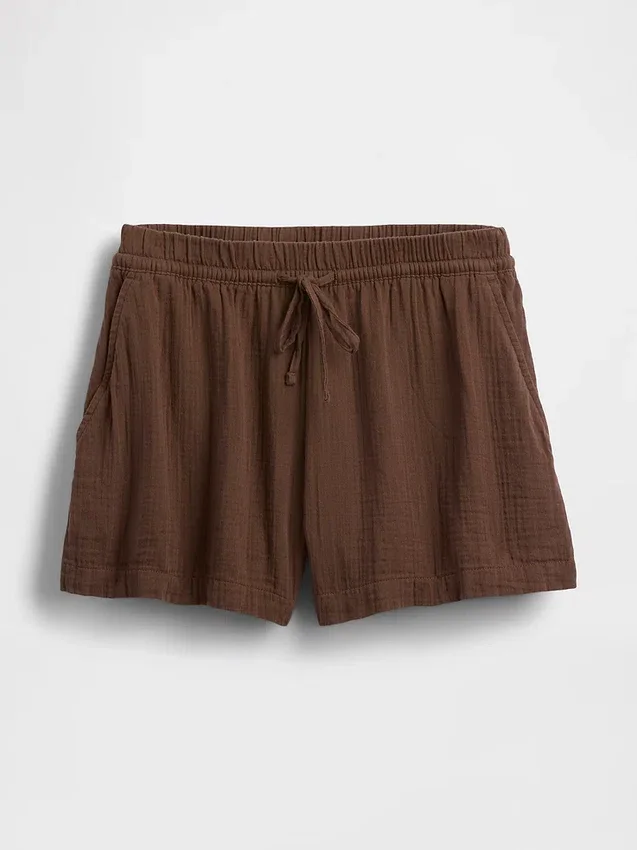 Pantaloncini comodi in garza di cotone a vita media da 4"