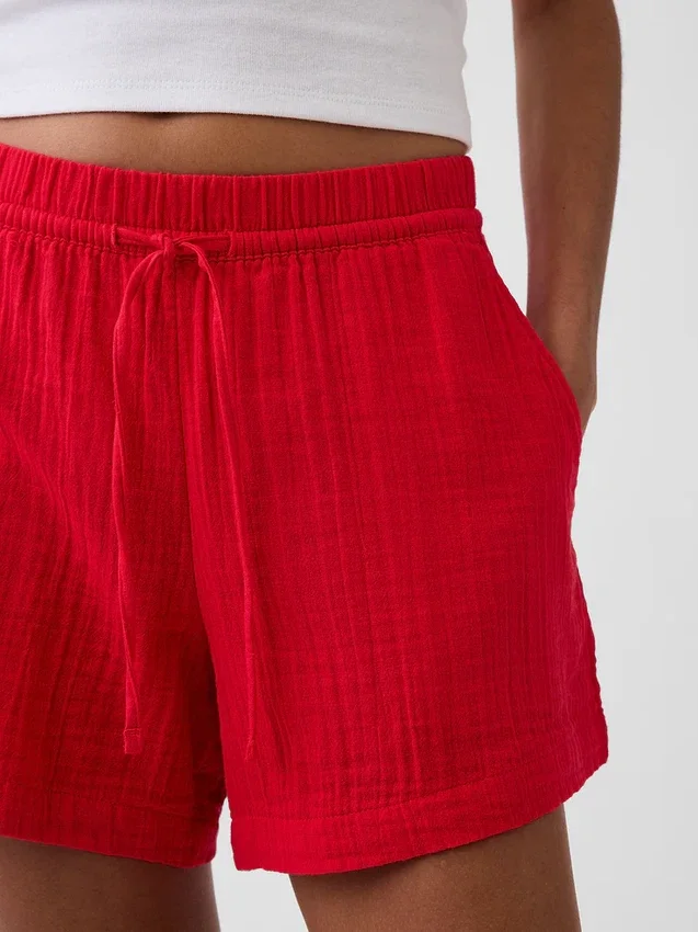 Pantaloncini comodi in garza di cotone a vita media da 4"