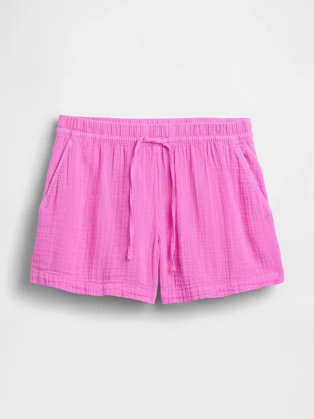 Pantaloncini comodi in garza di cotone a vita media da 4"