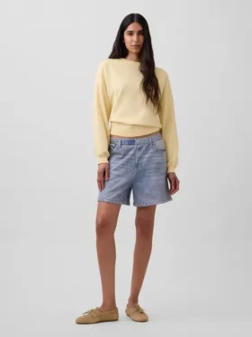 Pantaloncini comodi in maglia denim stampata a vita media da 5"