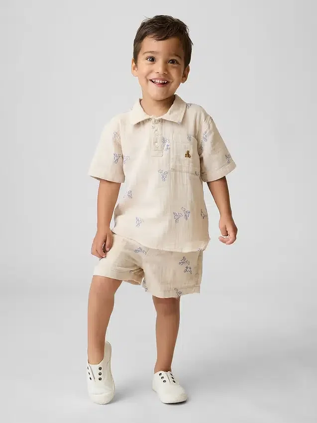 Pantaloncini con elastico in garza di cotone stampata per neonato & bebè