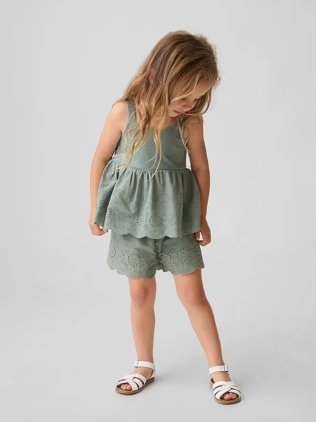 Pantaloncini con orlo traforato e elastico in vita per neonato & bebè
