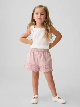 Pantaloncini con orlo traforato e elastico in vita per neonato & bebè