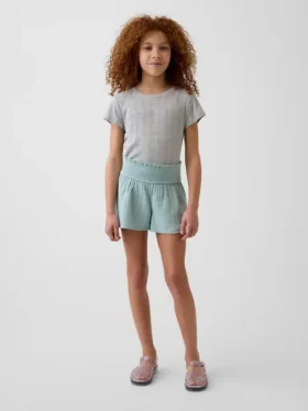 Pantaloncini da bambino in garza di cotone con orlo a farfalla