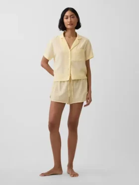 Pantaloncini da pigiama in garza stropicciata