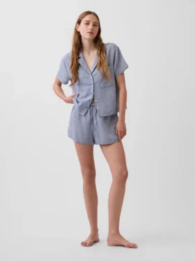 Pantaloncini da pigiama in garza stropicciata