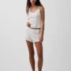Pantaloncini da pigiama in maglia pointelle con orlo a foglia di lattuga