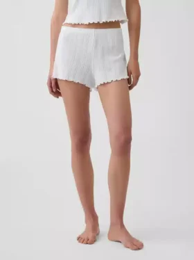 Pantaloncini da pigiama in maglia pointelle con orlo a foglia di lattuga