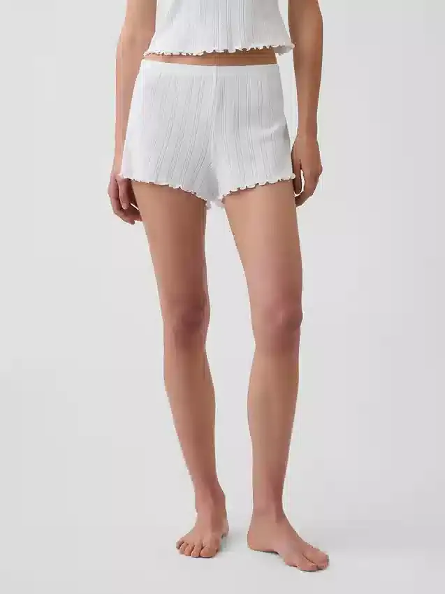 Pantaloncini da pigiama in maglia pointelle con orlo a foglia di lattuga