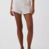 Pantaloncini da pigiama in maglia pointelle con orlo a foglia di lattuga