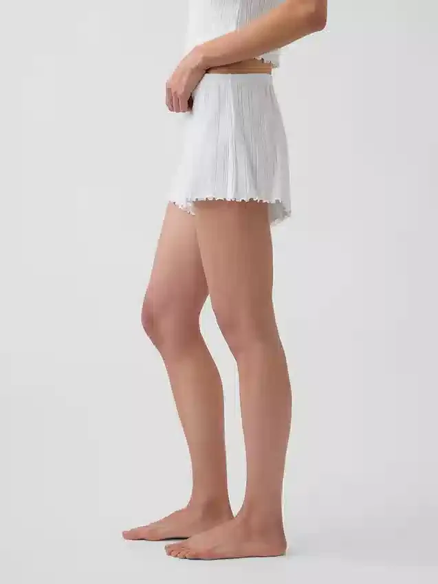 Pantaloncini da pigiama in maglia pointelle con orlo a foglia di lattuga