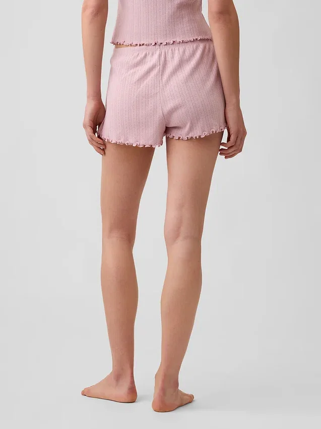 Pantaloncini da pigiama in maglia pointelle con orlo a foglia di lattuga