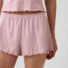 Pantaloncini da pigiama in maglia pointelle con orlo a foglia di lattuga