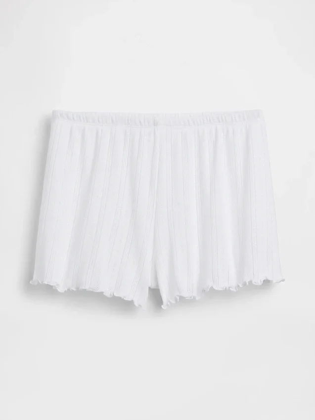 Pantaloncini da pigiama in maglia pointelle con orlo a foglia di lattuga