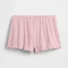 Pantaloncini da pigiama in maglia pointelle con orlo a foglia di lattuga