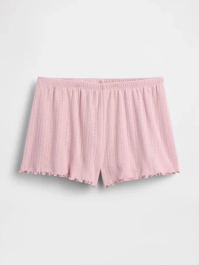 Pantaloncini da pigiama in maglia pointelle con orlo a foglia di lattuga