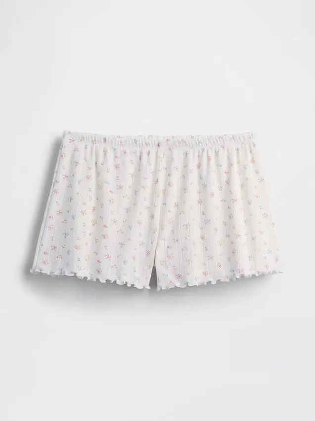 Pantaloncini da pigiama in maglia pointelle con orlo a foglia di lattuga