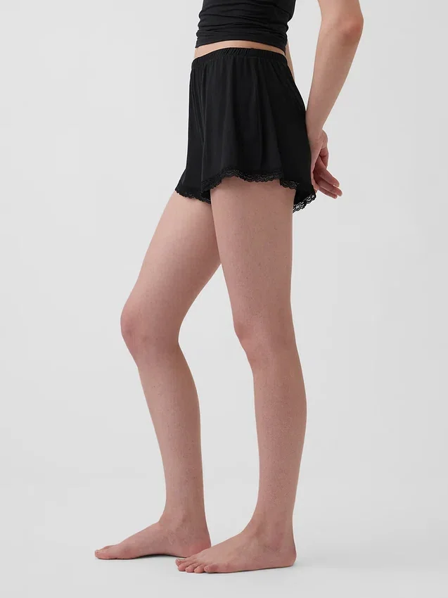Pantaloncini da pigiama in modal morbidissimo con bordi in pizzo