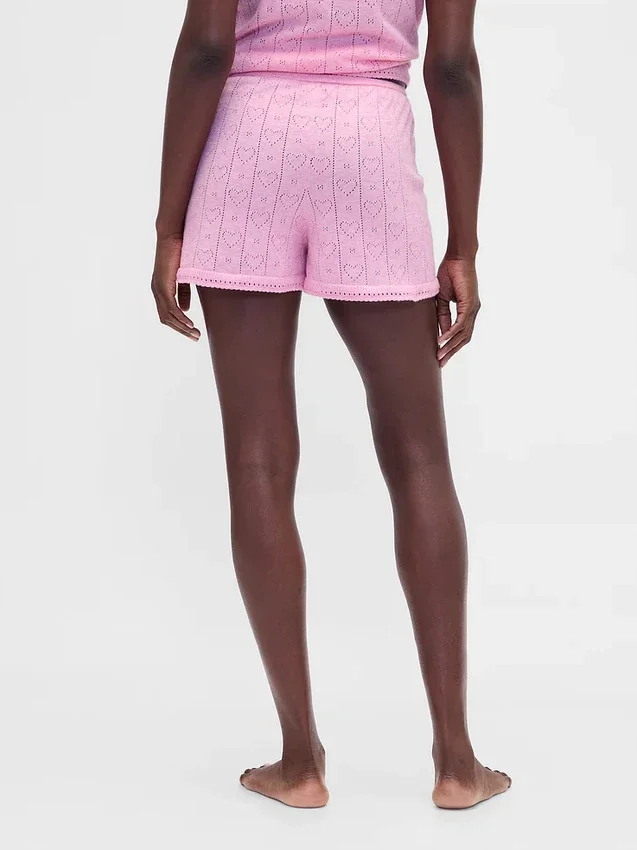 Pantaloncini da pigiama leggeri in CashSoft con motivo a cuori in punto Pointelle