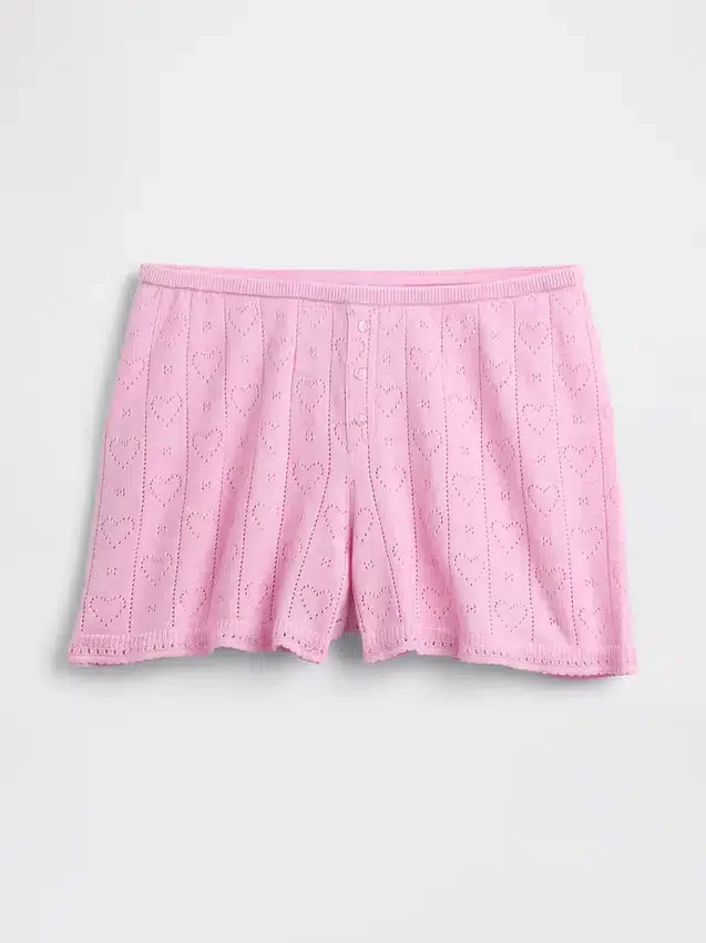 Pantaloncini da pigiama leggeri in CashSoft con motivo a cuori in punto Pointelle