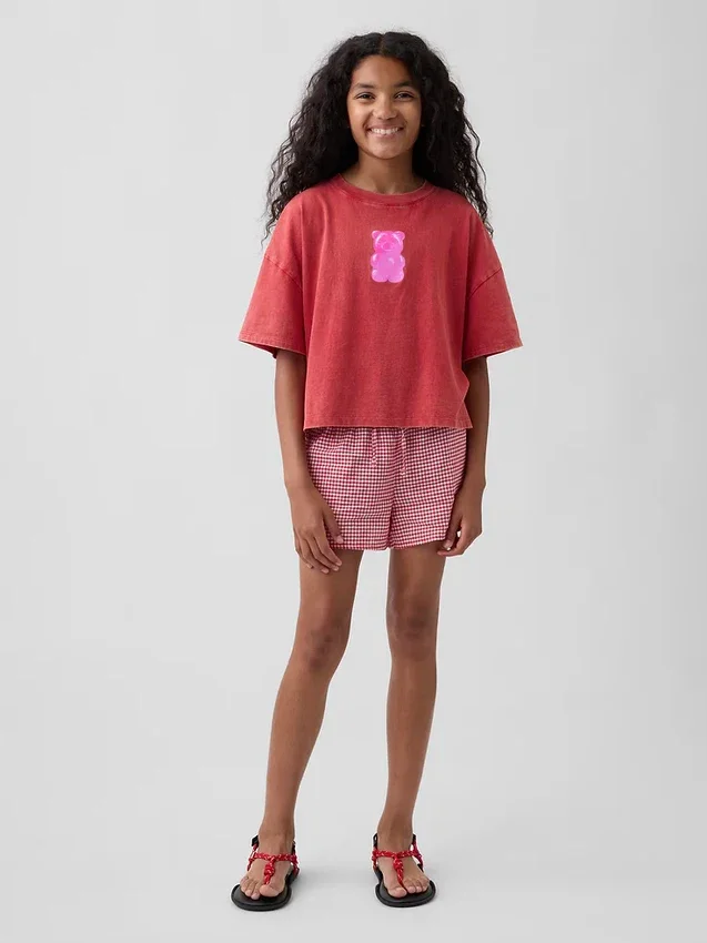 Pantaloncini facili da indossare in misto lino e cotone a quadretti per bambini