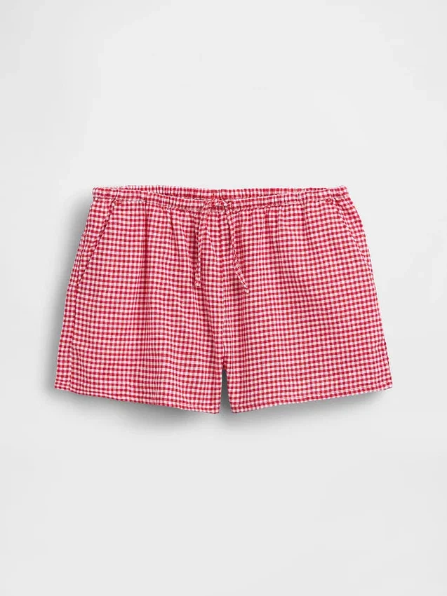 Pantaloncini facili da indossare in misto lino e cotone a quadretti per bambini