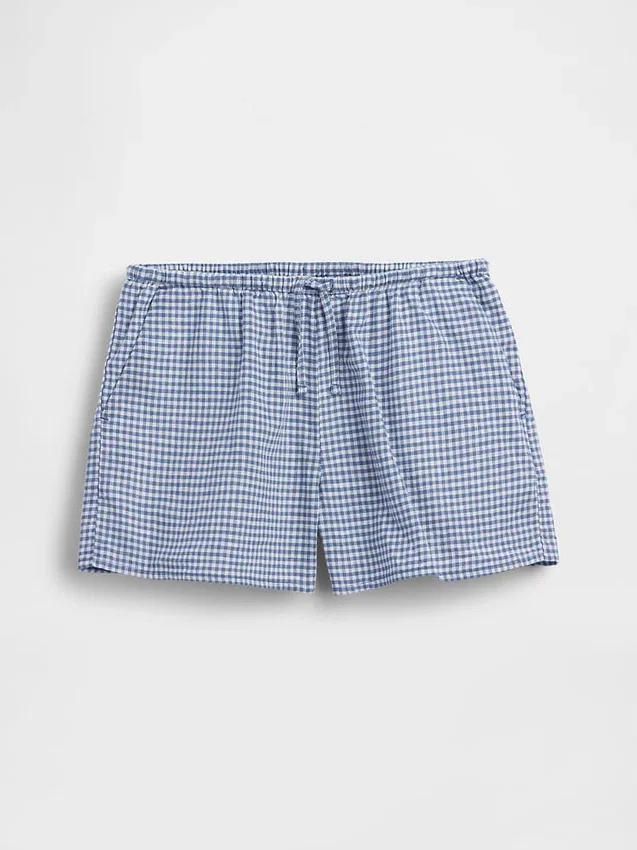 Pantaloncini facili da indossare in misto lino e cotone a quadretti per bambini