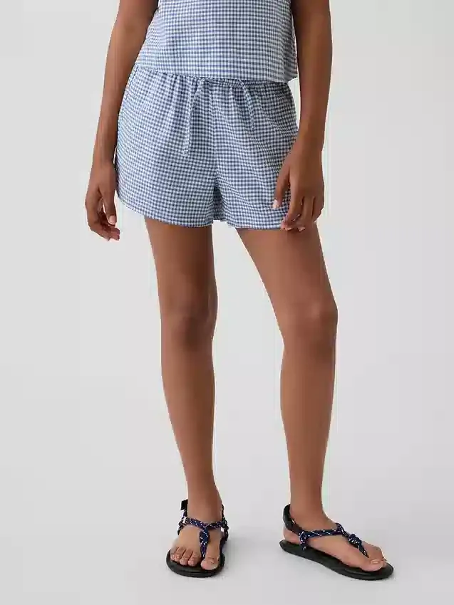 Pantaloncini facili da indossare in misto lino e cotone a quadretti per bambini