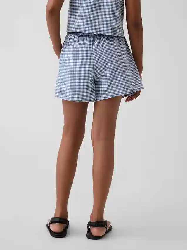 Pantaloncini facili da indossare in misto lino e cotone a quadretti per bambini