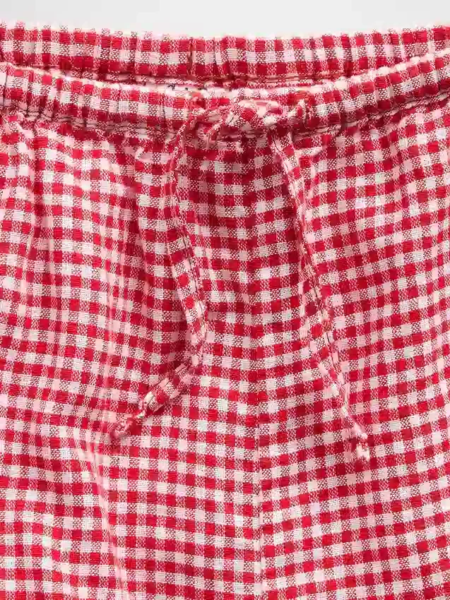 Pantaloncini facili da indossare in misto lino e cotone a quadretti per bambini