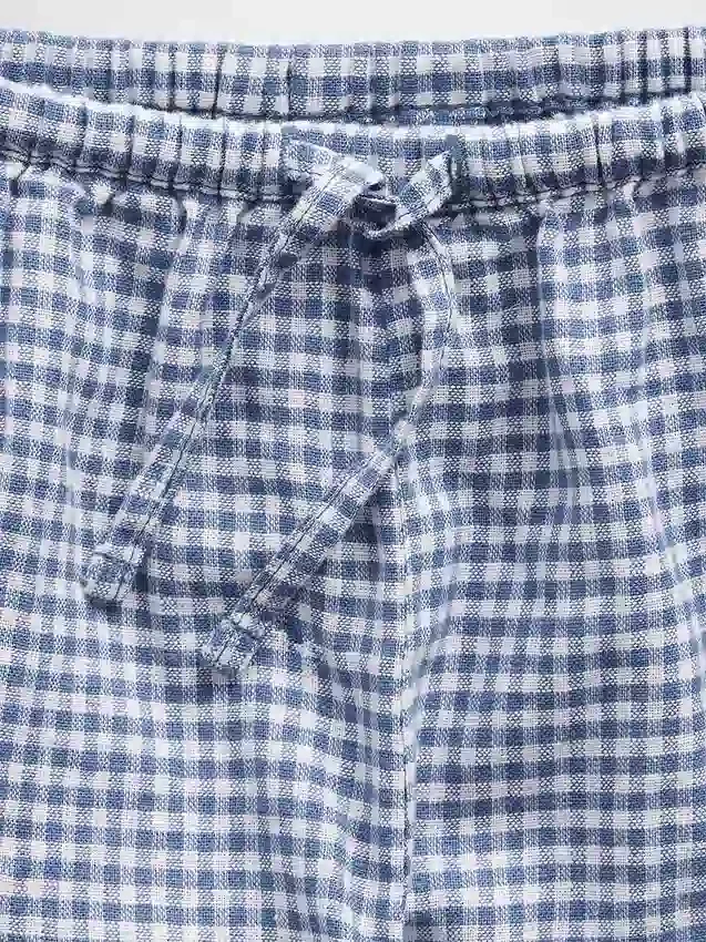 Pantaloncini facili da indossare in misto lino e cotone a quadretti per bambini