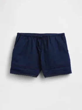 Pantaloncini facili da indossare in misto lino e cotone con bordi in pizzo per bambini