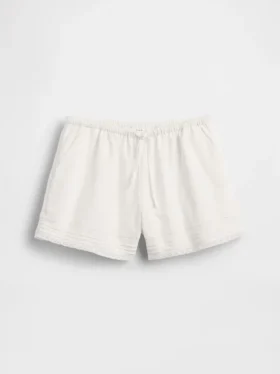 Pantaloncini facili da indossare in misto lino e cotone con bordi in pizzo per bambini
