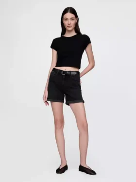 Pantaloncini girlfriend in denim a vita media da 5"