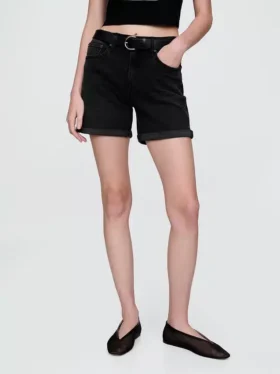 Pantaloncini girlfriend in denim a vita media da 5″