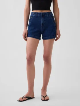Pantaloncini in denim a vita alta (3,5″) stile marinaro, dal taglio dritto e morbido