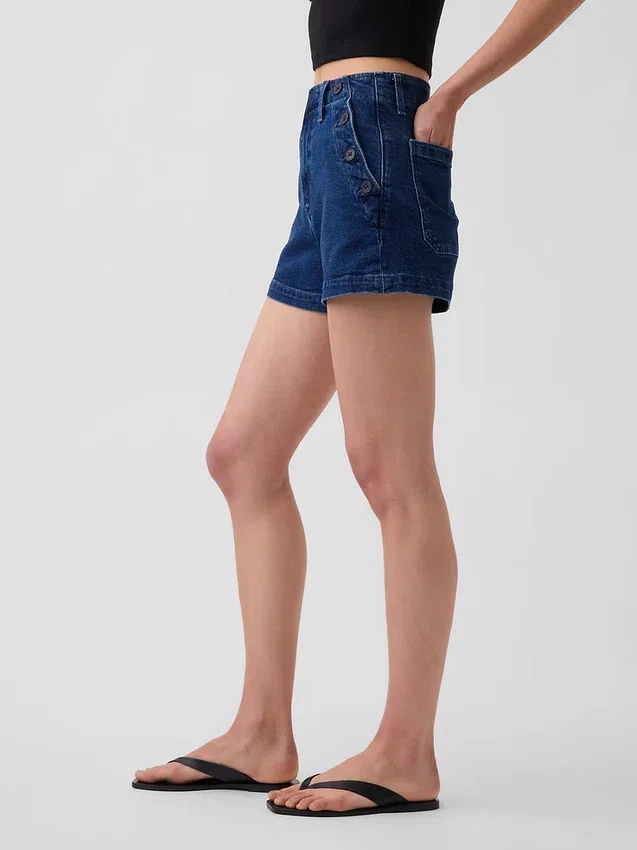 Pantaloncini in denim a vita alta (3,5") stile marinaro, dal taglio dritto e morbido