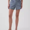 Pantaloncini in denim a vita alta da 3,5", modello dritto e morbido con stampa a quadretti