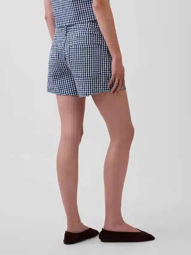 Pantaloncini in denim a vita alta da 3,5", modello dritto e morbido con stampa a quadretti