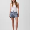 Pantaloncini in denim a vita alta da 3,5", modello dritto e morbido con stampa a quadretti