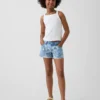 Pantaloncini in denim a vita bassa con motivo floreale per bambini