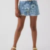 Pantaloncini in denim a vita bassa con motivo floreale per bambini