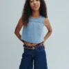 Pantaloncini in denim a vita bassa e linea allungata per bambini