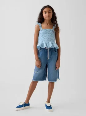 Pantaloncini in denim a vita bassa ultrasoft e dal taglio lungo per bambini