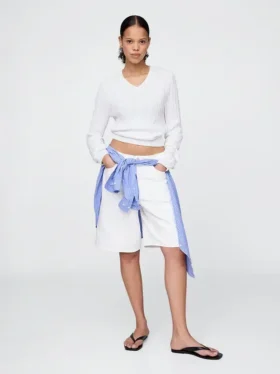 Pantaloncini in denim a vita media e linea allungata da 11"